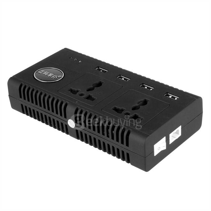 LAMKO CHE PU 4200PC 200W DC 12V to AC 110V Car Smart Power Inverter w/ 4-USB + Dual AC Sockets - Black