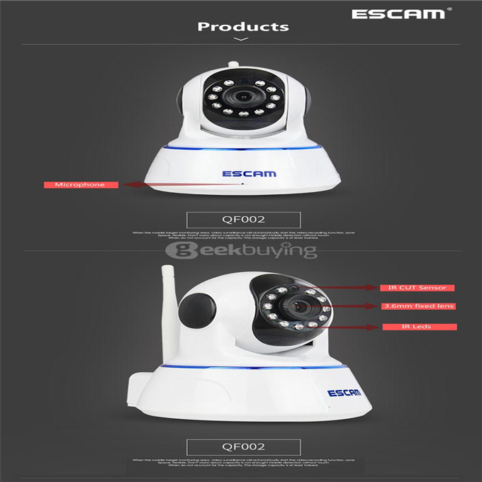 ESCAM QF002 WiFi 720P Smart Wireless Webcam Security Camera - White