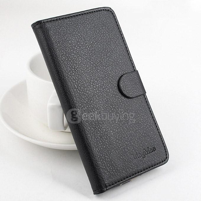 LingMao Litchi Peel Texture Protective Hard Cover Flip Stand Leather Case /Card Slots MEIZU Metal - Black