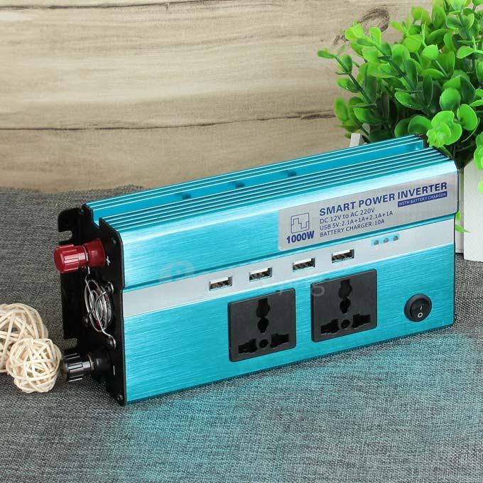 4800PCR 1000W DC 12V to AC 220V Car Smart Power Inverter w/ 4-USB / Dual AC Sockets - Blue