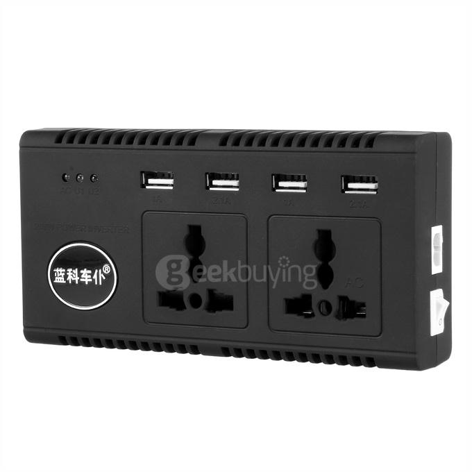 LAMKO CHE PU 4200PC 200W DC 12V to AC 110V Car Smart Power Inverter w/ 4-USB + Dual AC Sockets - Black
