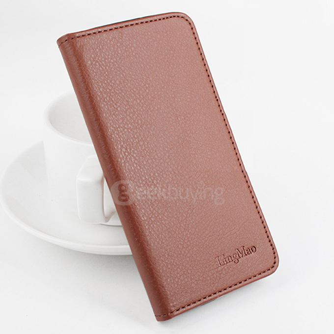 LingMao Protective Hard Cover Flip Stand Leather Case with Card Slots for ASUS Zenfone 2 Laser ZE550KL - Brown