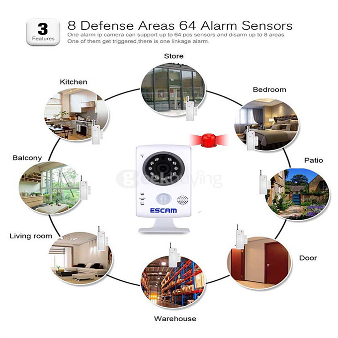 ESCAM QF502 P2P HD Smart Wifi IP Camera with 2.8mm Fixed Lens IR Surveillance Camera with Dual IR-CUT Filter - UK Plug