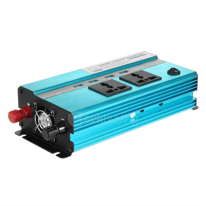 4800PCR 1000W DC 12V to AC 220V Car Smart Power Inverter w/ 4-USB / Dual AC Sockets - Blue