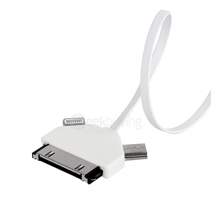 Mini 3-in-1 Pull-out Extensible Charging Cable & Car Charger for iPhone 4/ iPhone 5/ iPhone 6 and More - White