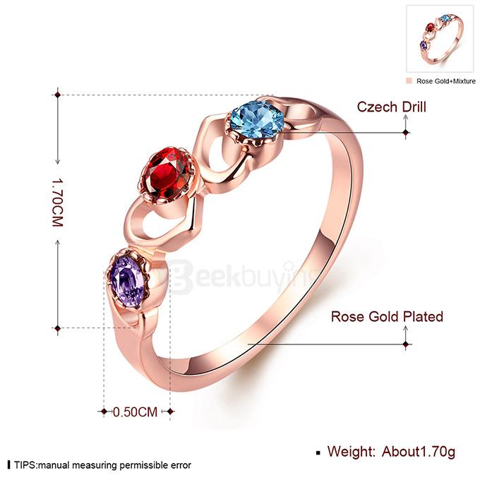 AKR031-7 Size 7 Heart-Shaped Rose Gold Plated Zircon Diamond Ring