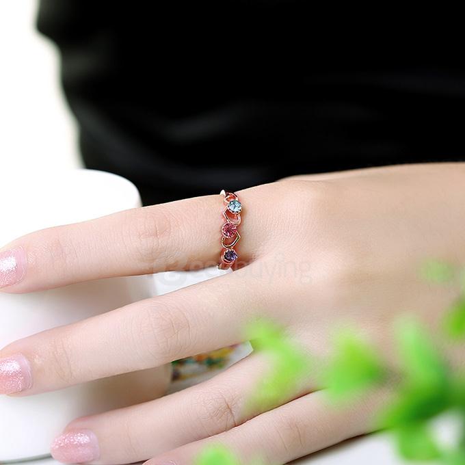 AKR031-7 Size 7 Heart-Shaped Rose Gold Plated Zircon Diamond Ring