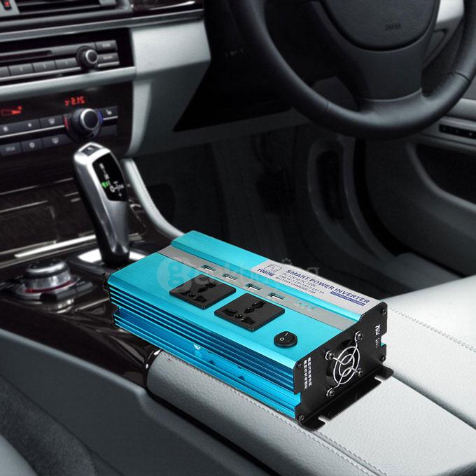 4800PCR 1000W DC 12V to AC 220V Car Smart Power Inverter w/ 4-USB / Dual AC Sockets - Blue