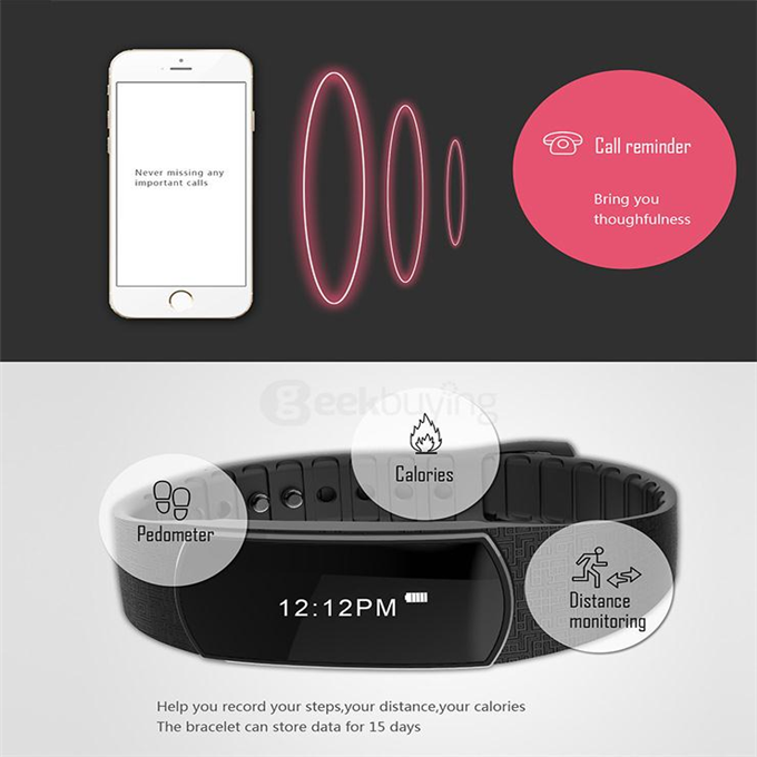 TRASENSE TS-H07 Bluetooth 4.0 Smartband Touch Screen IP67 Activity Fitness Tracker Call Reminder Alarm Clock Smart Bracelet for Android iOS - Rose