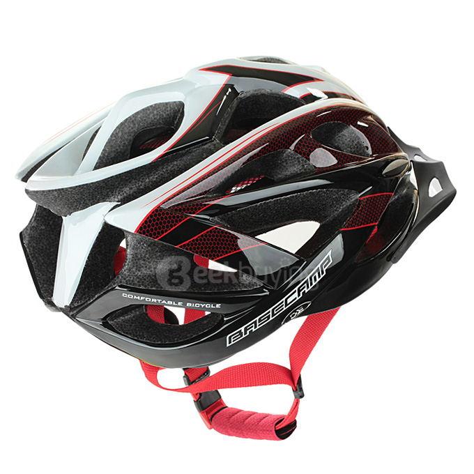BaseCamp Ultra-light Adjustable Bike Bicycle Helmet with Flash Light - Black + White + Red