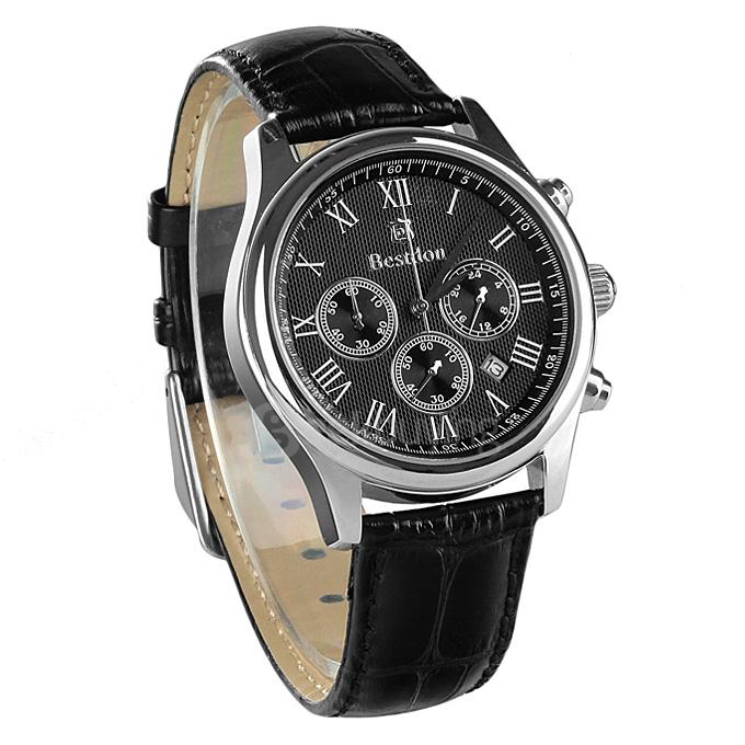 BESTDON BD9917G Men's Waterproof Watch Roman Numerals Quartz Watch with Leather Strap / Calendar / Three Small Dials