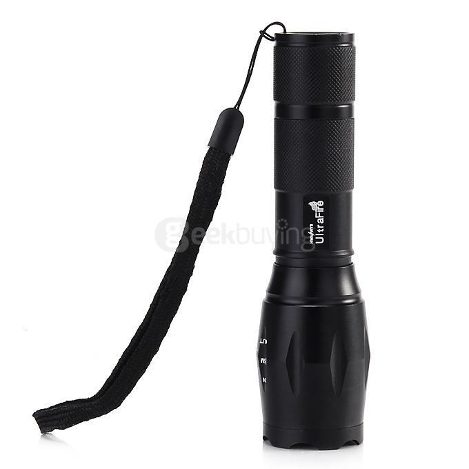 E-SMART Mini Stretch Zooming Cree XML-T6 900lm 3-Mode White Tactical Flashlight - Black