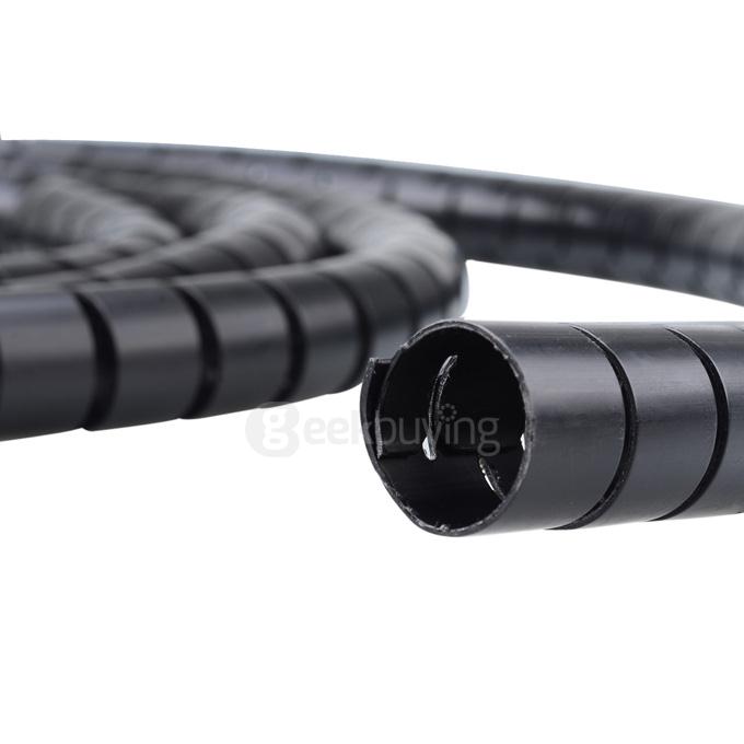 PE Cable And Wire Spiral Tidy Wrap with Clip Organizer for Wire Management 250CM - Black