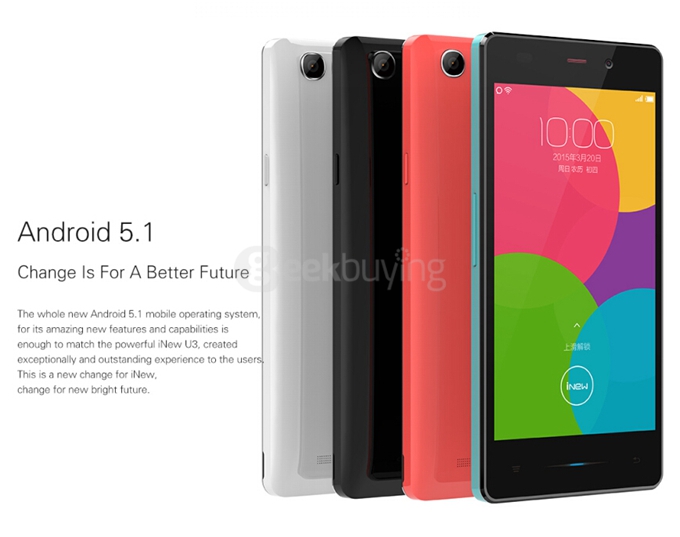 iNew U3 4G LTE 4.5inch Android 5.1 Smartphone 64bit MTK6735 Quad Core 1.0Ghz 1GB RAM 8GB ROM WiFi Direct - Black