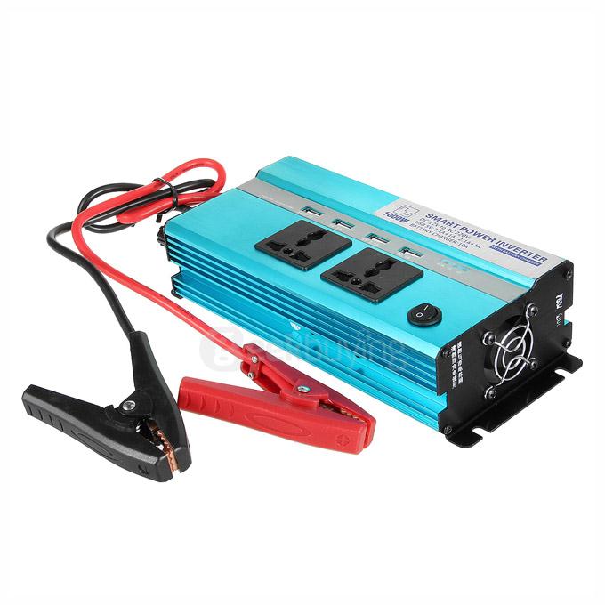 4800PCR 1000W DC 12V to AC 220V Car Smart Power Inverter w/ 4-USB / Dual AC Sockets - Blue
