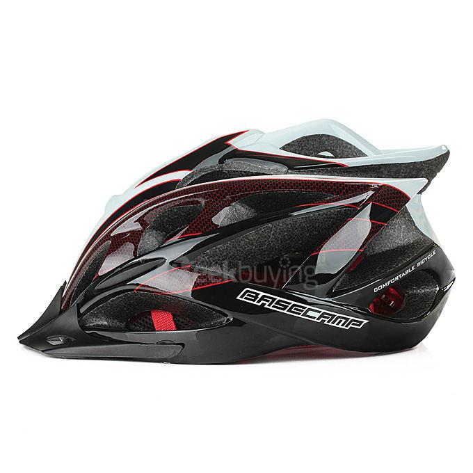 BaseCamp Ultra-light Adjustable Bike Bicycle Helmet with Flash Light - Black + White + Red