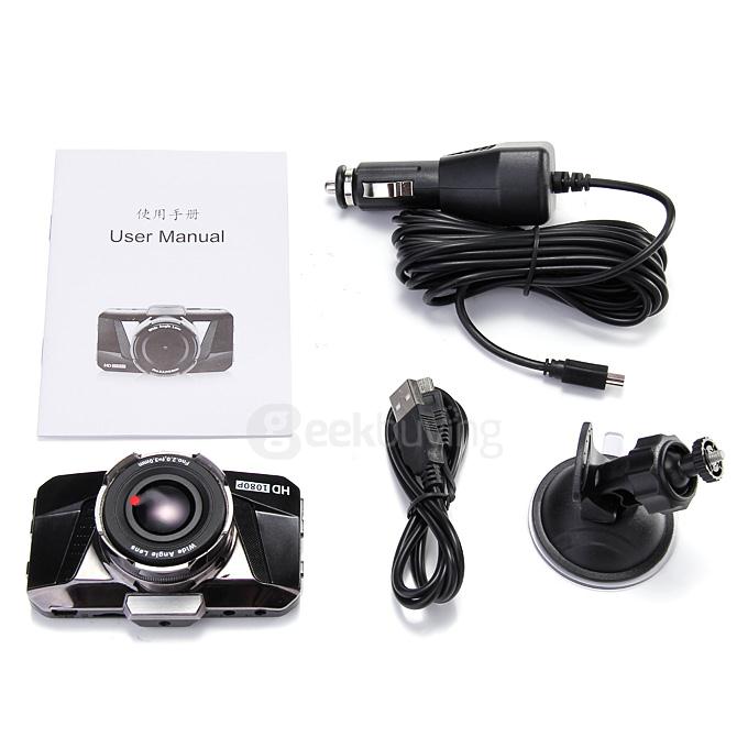 GT2000 3.0inch TFT LCD Novatek 96650 Car DVR 0.3MP CMOS Sensor 170 Degree Wide Angle 200mA 1080P Car Camcorder - Black