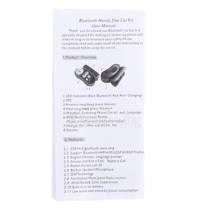 Car Steering Wheel Bluetooth V4.0+EDR Hands-free Call Kit with Mic / LED Indicator - Black