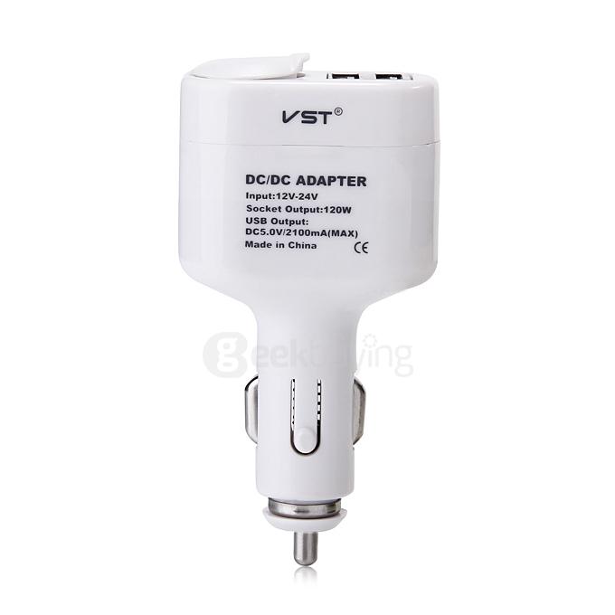 VST-813 Dual-port USB2.0 Charging Port Car Charger Support iPad iPhone Car Charger Charging Devices - - White