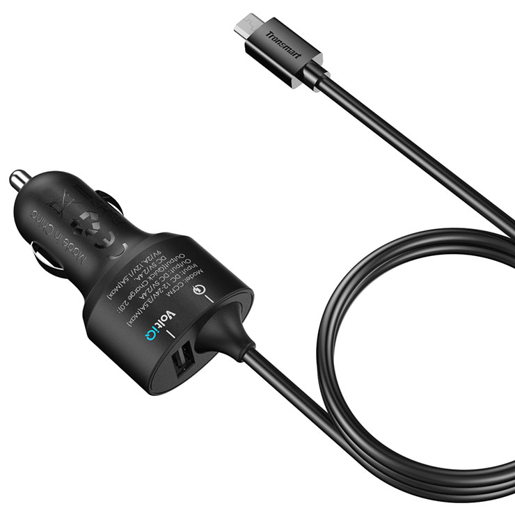 Tronsmart Quick Charge 2.0 VoltIQ 2 Ports 30W Rapid Car Charger for Samsung Galaxy HTC Sony Xiaomi LG Motorola - Black
