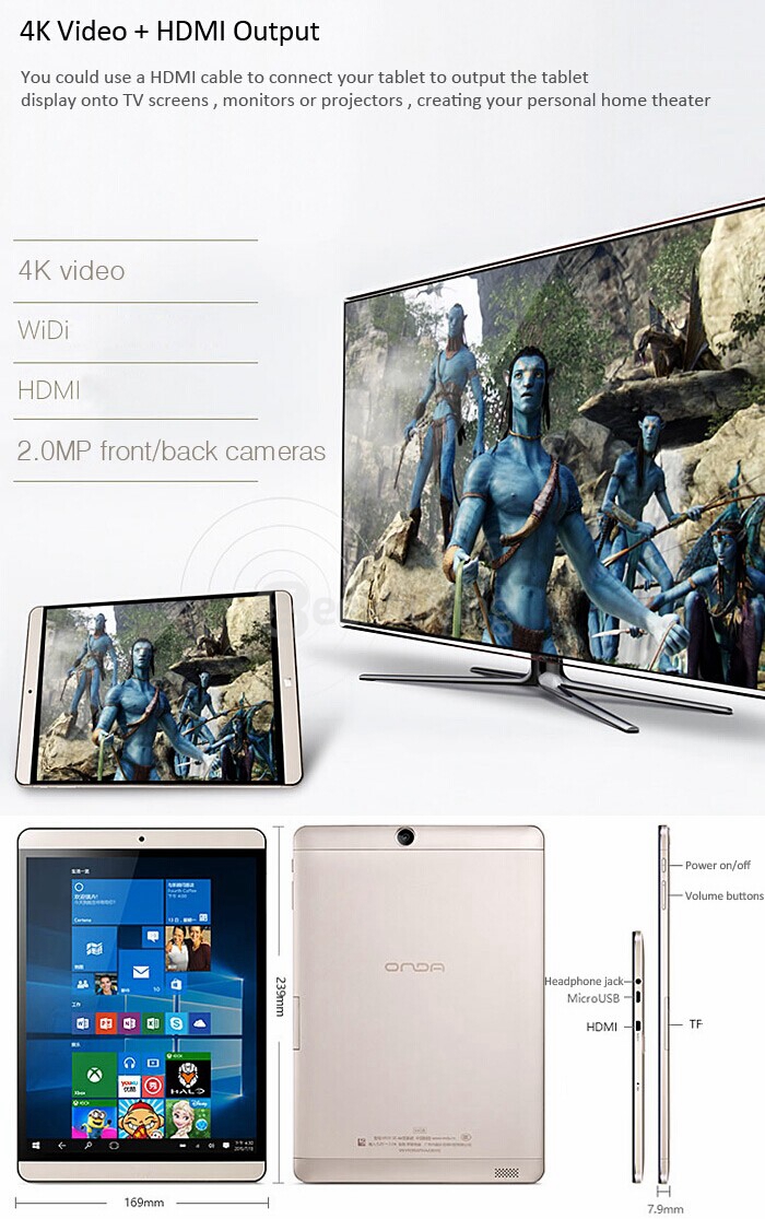 Onda V919 Air CH 9.7 inch Windows10 4GB/64GB Tablet PC Intel Cherry Trail Z8300 Quad Core 1.84GHz IPS 2048*1536 - Gold