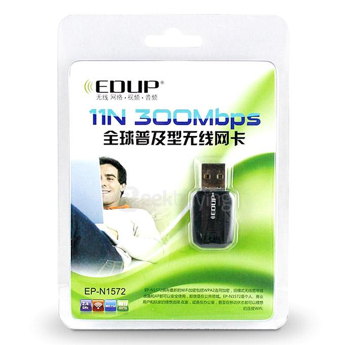 EDUP EP-N1571 300Mbps 802.11n/g/b WiFi N LAN USB Adapter Network Card for Desktop Laptop - Black