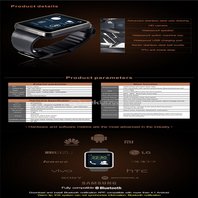 F1 MTK6260A Bluetooth Smart Watch GSM Phone Waterproof Wristwatch Sync Call SMS Pedometer Camera for Smartphone - Silver