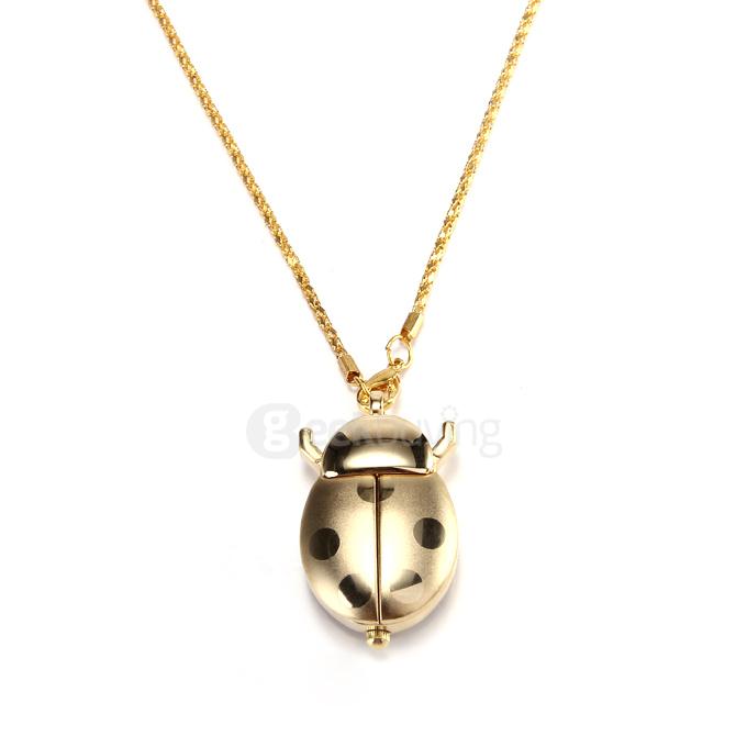 Fashion Qute Beetle Watch Key Chain Necklace Pocket Pendant Quartz Watch for Children Girls - Golden