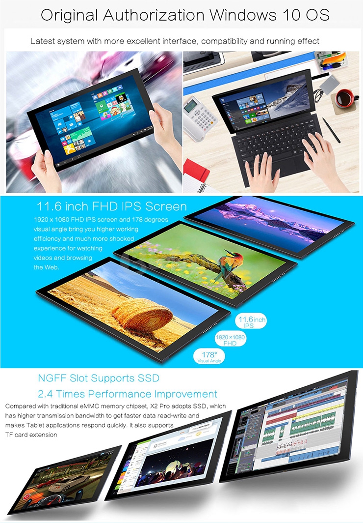 Teclast X2 Pro 2in1 Ultrabook Tablet PC 11.6 inch Windows10 4GB/64GB Tablet PC Intel Core M Dual Core 2.0GHz IPS 1920*1080 HDMI - Black