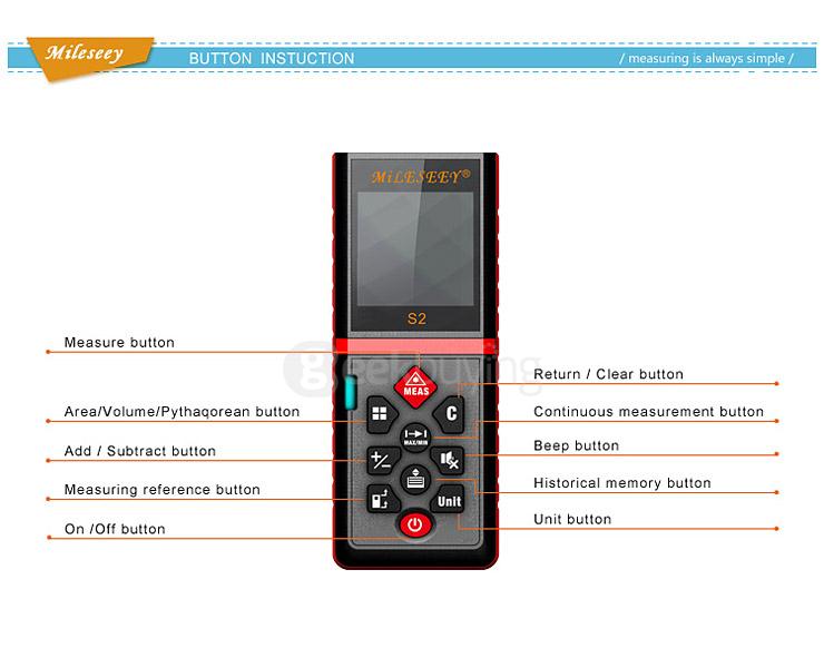Mileseey S2 60m Handheld Rangefinder Laser Distance Meter Digital Laser Range Finder