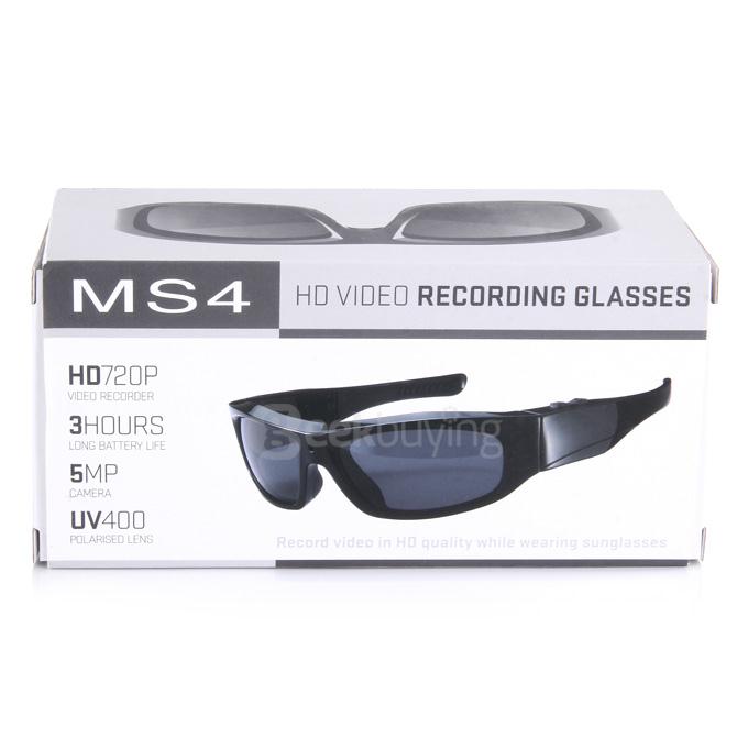MS4 Polarized UV400 Bluetooth Sunglasses HD 720P Camera Video Recoder with 8GB SD Card - Black