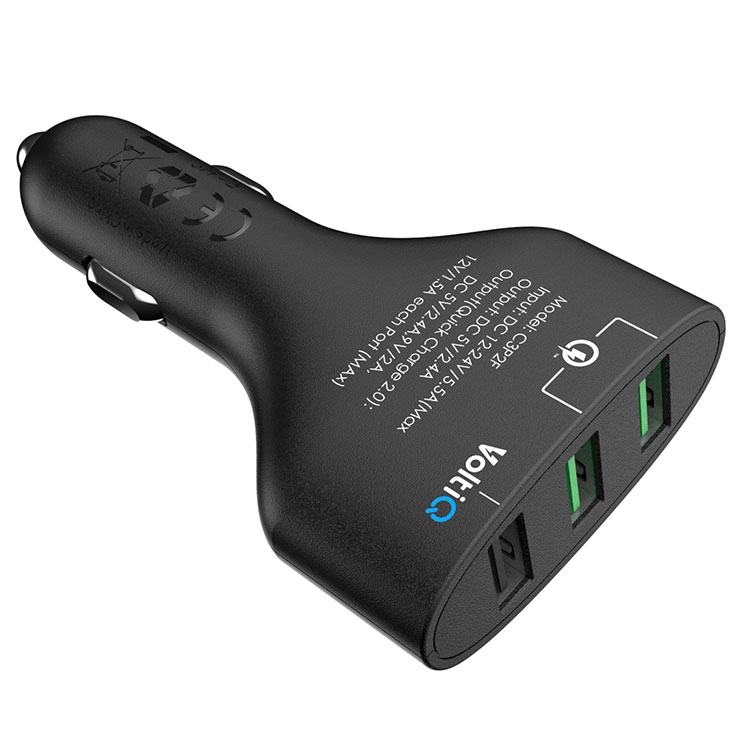 Tronsmart Quick Charge 2.0 VoltIQ 3 Ports 48W Rapid Car Charger for Samsung Galaxy HTC Sony Xiaomi LG Motorola - Black
