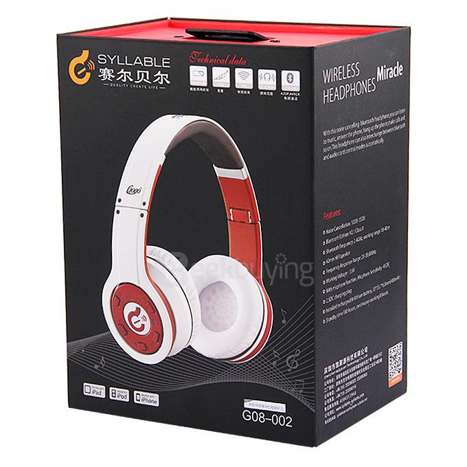 Syllable G08 Folding Design Wireless Bluetooth Stereo Headphones w/ Mic - White