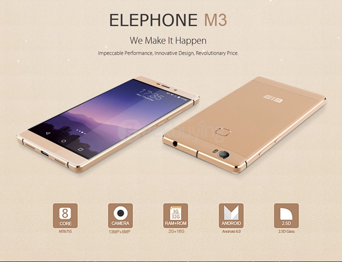 Elephone M3 5.5inch MT6755 Helio P10 Octa Core Android 5.1 3GB 32GB Smartphone 4G LTE 21.0MP Type-C 3.0 - Rose Golden