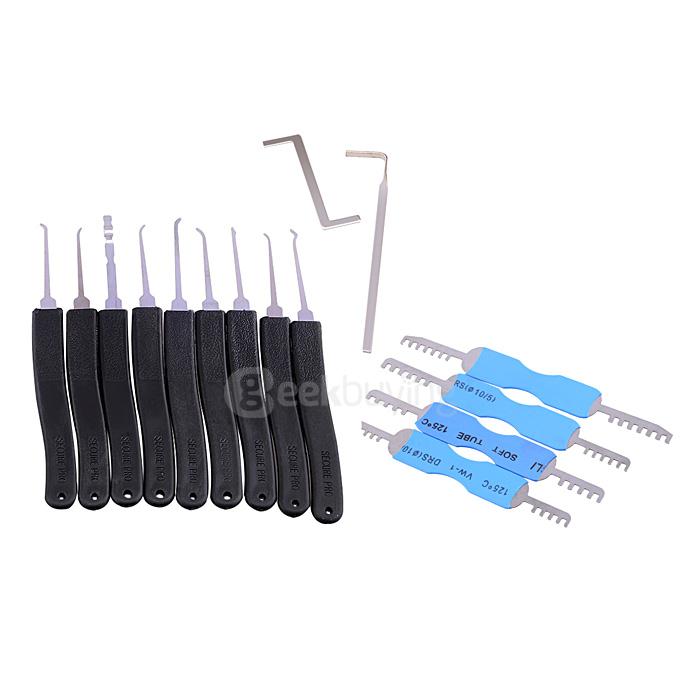 Professional Locksmith 9-Piece Lock Picks + 4Pieces Double Sided Comb Style Picking Tools Set - Black + Blue