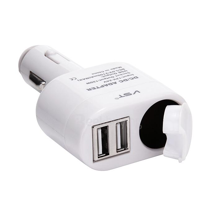 VST-813 Dual-port USB2.0 Charging Port Car Charger Support iPad iPhone Car Charger Charging Devices - - White