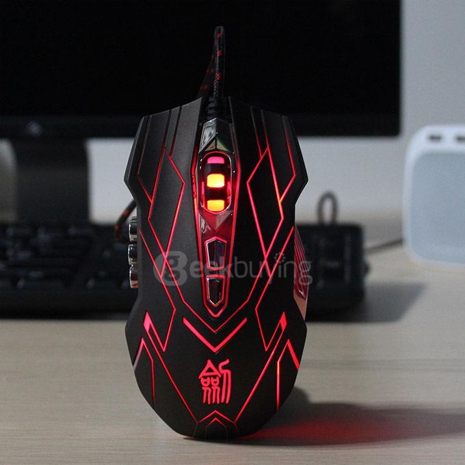 Jianshengyizu JS-X9 10 Key 500-1200-2400-3200DPI 4 Modes USB Wired LED Gaming Mouse - Brown Black