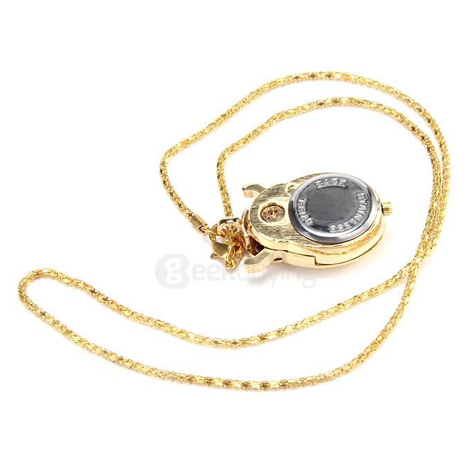 Fashion Qute Beetle Watch Key Chain Necklace Pocket Pendant Quartz Watch for Children Girls - Golden
