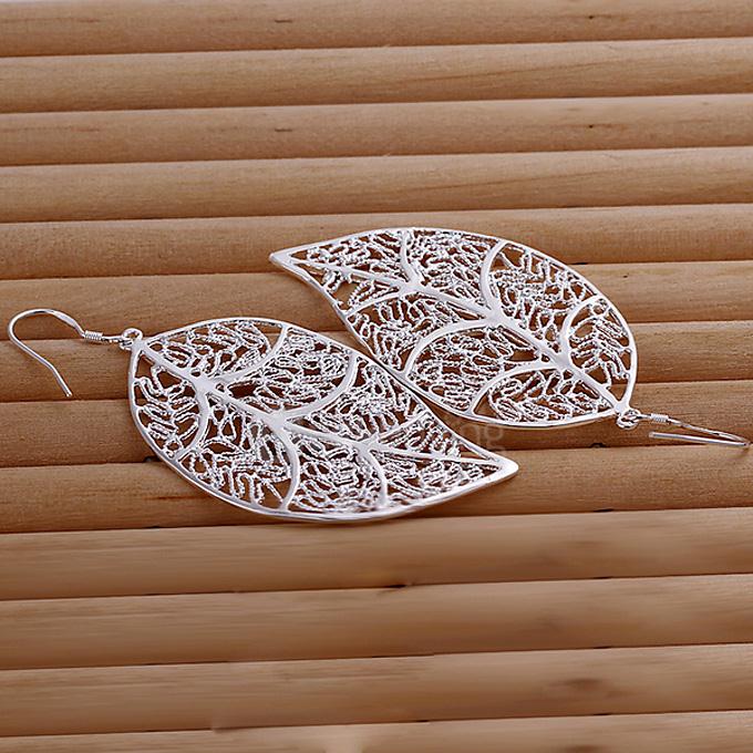 Simple Silver Leaf Shape Earrings Ear Pendants