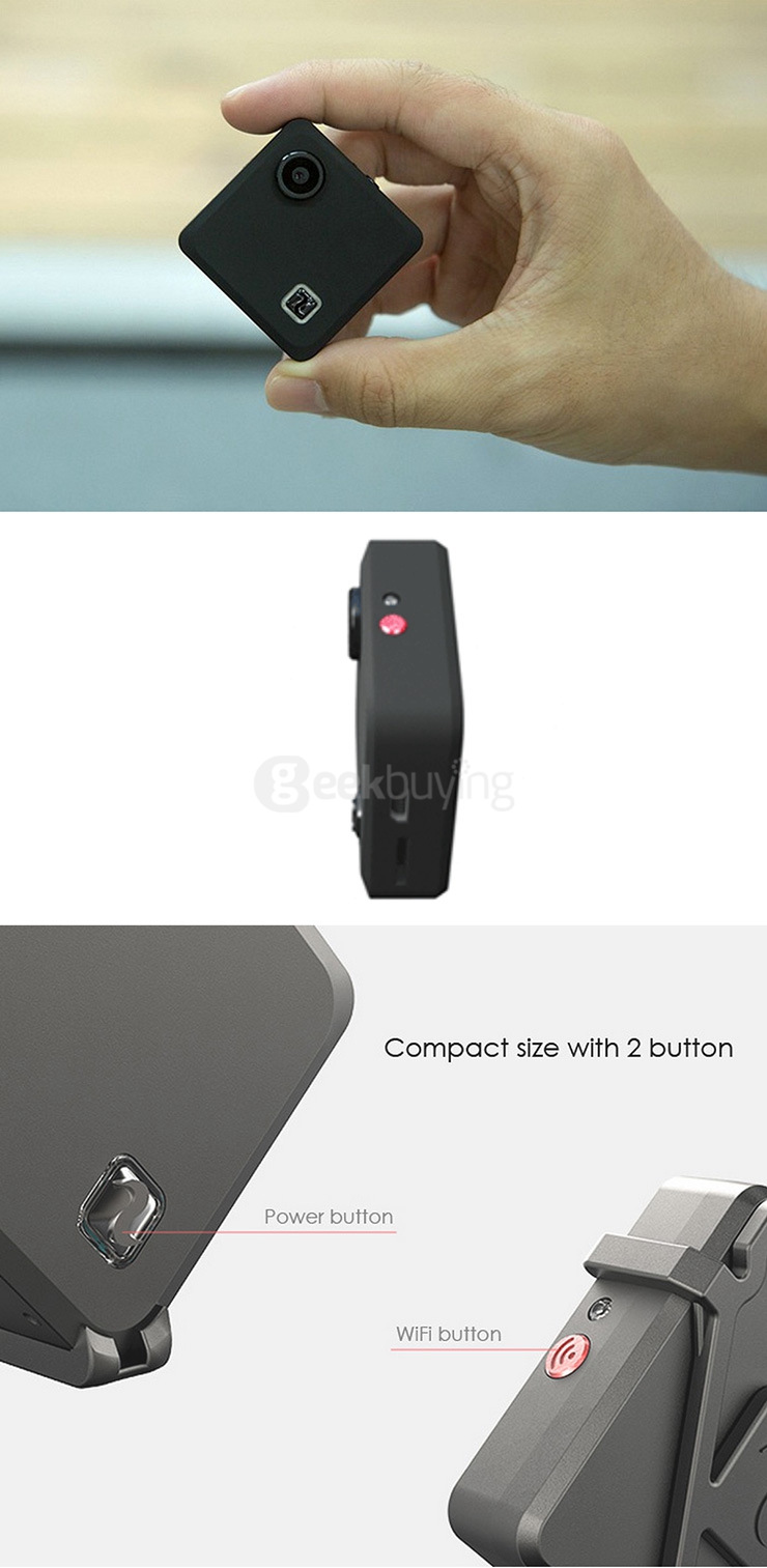 Foream Compass Mini WiFi Action Camera Ambarella A7 8.0MP CMOS Image Sensor 78 Degree View Angle 750mAh Battery - Black