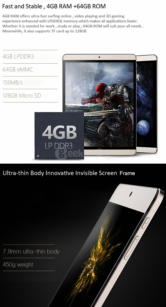 Onda V919 Air CH 9.7 inch Windows10 4GB/64GB Tablet PC Intel Cherry Trail Z8300 Quad Core 1.84GHz IPS 2048*1536 - Gold