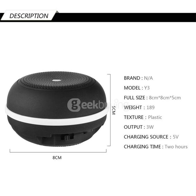 Y3 Portable Mini Wireless Bluetooth V4.0 Outdoor Handsfree Speaker Car Music Player w/ Mic TF - Black