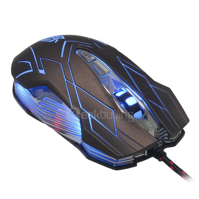 Jianshengyizu JS-X9 10 Key 500-1200-2400-3200DPI 4 Modes USB Wired LED Gaming Mouse - Brown Black