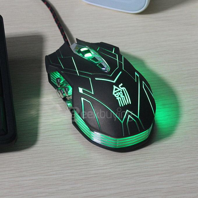 Jianshengyizu JS-X9 10 Key 500-1200-2400-3200DPI 4 Modes USB Wired LED Gaming Mouse - Brown Black