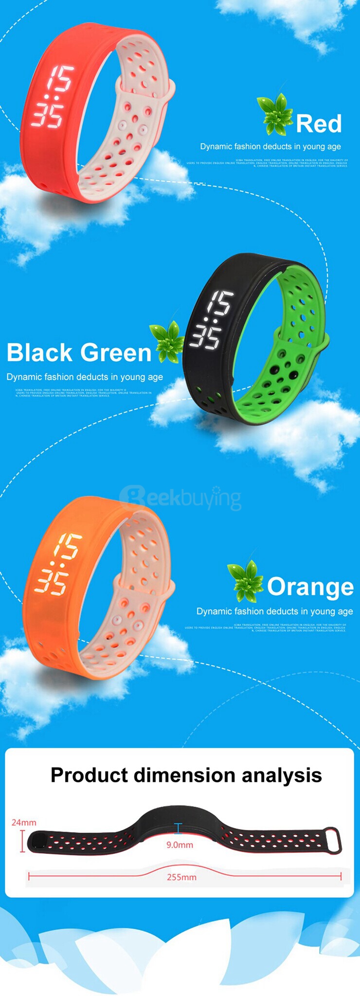W9 Smart Bracelet Bluetooth 4.0 Wristband IP67 Waterproof Fitness Activity Tracker Pedometer Alarm Clock - Green