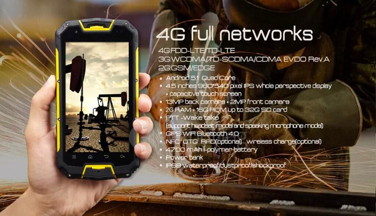 VCHOK M9 4G LTE 4.5inch IP68 Waterproof Rugged Phone Android 5.1 2GB 16GB MT6735 Quad Core Smartphone 13.0MP 4700mAh - Black