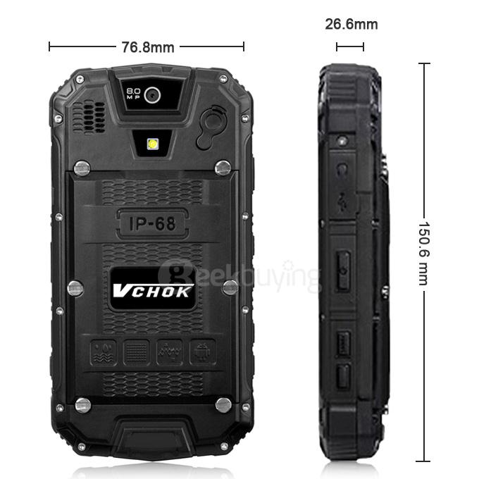 VCHOK M9 4G LTE 4.5inch IP68 Waterproof Rugged Phone Android 5.1 2GB 16GB MT6735 Quad Core Smartphone 13.0MP 4700mAh - Black