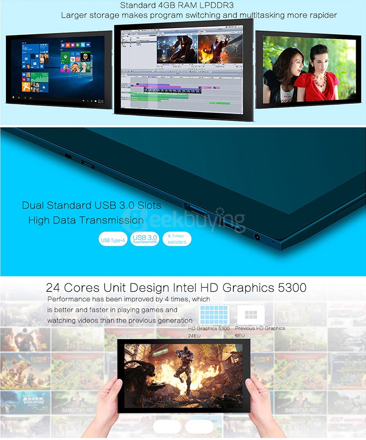 Teclast X2 Pro 2in1 Ultrabook Tablet PC 11.6 inch Windows10 4GB/64GB Tablet PC Intel Core M Dual Core 2.0GHz IPS 1920*1080 HDMI - Black