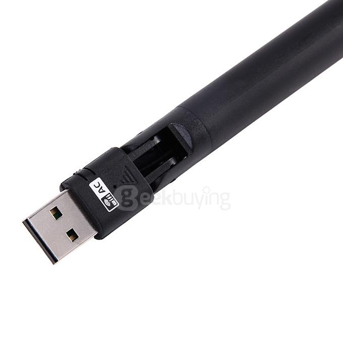 AC600 UNT-W03 2.4G/5G Wireless Dual Bands Mini USB Adapter Network WiFi Dongle with Antenna for Windows - Black