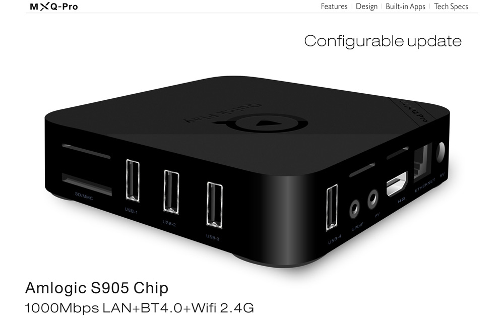 MXQ Pro Quick Play Amlogic S905 2K*4K TV BOX 1G/8G WIFI Gigabit LAN Bluetooth 4.0 KODI HDMI H.265